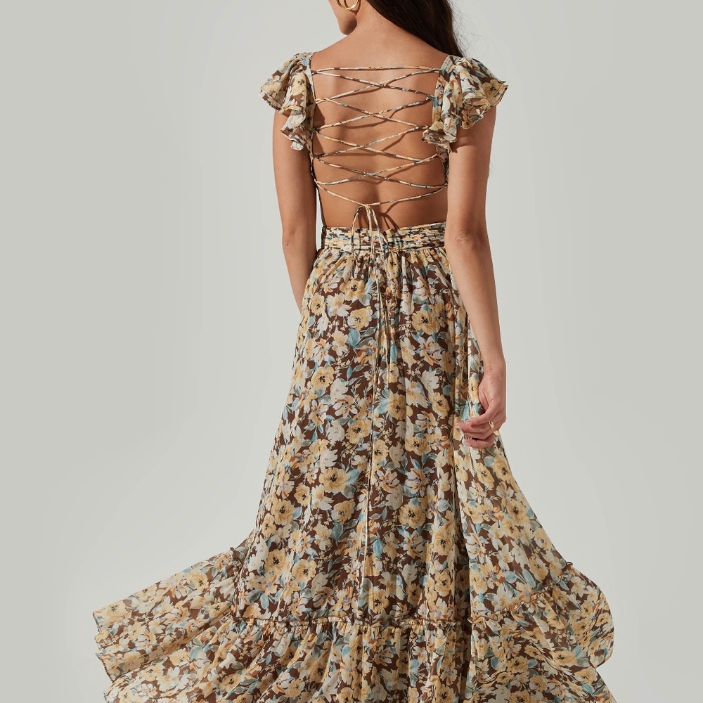 ASTR the Label - Primrose Floral Strappy Back Maxi Dress in brown/yellow